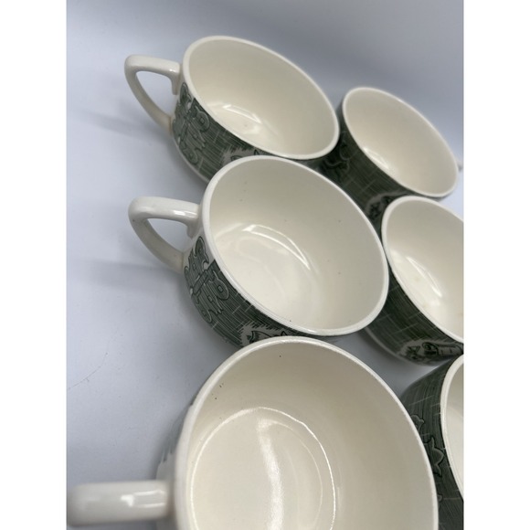 SET of Old Curiosity Shop Underglaze Green Coffee Mug 7 Mugs Scroll Candle Pen - Picture 8 of 9